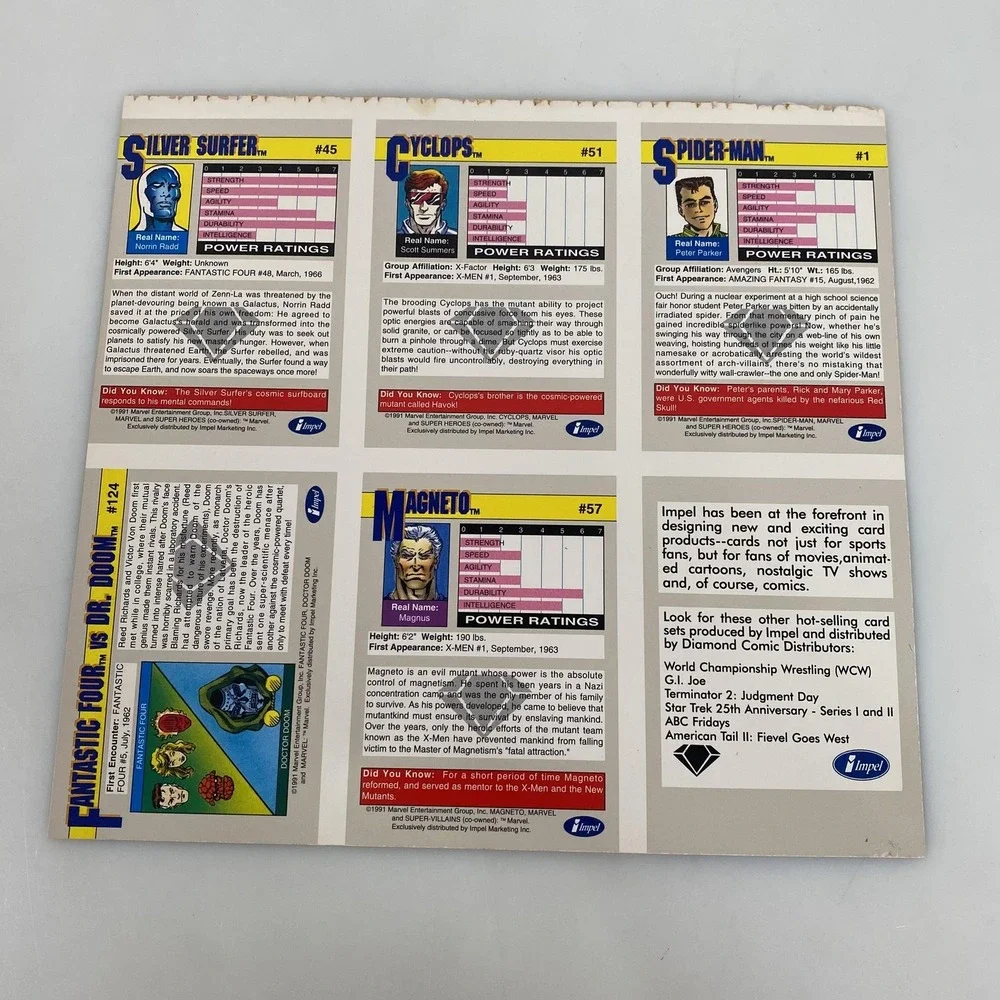 Vintage 1991 Marvel Universe Series II Impel Press Sheet Promo Spider-Man‎ X-Men